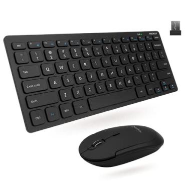 Imagem de Macally Pequeno combo de teclado e mouse sem fio - uma dupla de trabalho essencial - Mouse de teclado sem fio compacto 2,4G para PC - Combo de mouse e teclado sem fio de 78 teclas com mini corpo e clique silencioso
