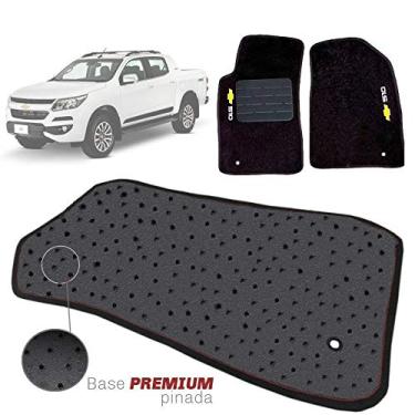 Imagem de Jogo de Tapete Carpete Pinado Compatível Com S-10 S10 Cabine Simples 2012 13 14 15 16 17 Impermeável Lavável Logo Bordado 2 Peças