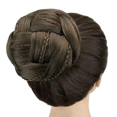 Imagem de IMISSU Capa de cabelo chignon trançada tamanho grande rosquinha apliques de cabelo scrunchie coque peruca updo (M2 Castanho Misto)