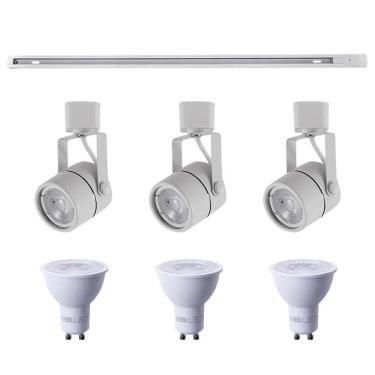 Imagem de Kit Trilho 1m + 3 Spots Classic Branco + 3 Lâmpadas Gu10 6w - Nordecor 6000k (branco Frio)