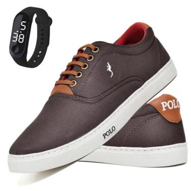 Imagem de Kit Tênis Casual Masculino Lona + Relógio Digital - Polo Blu, 46, Marr