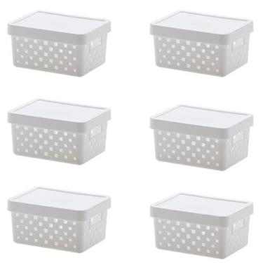 Imagem de Kit 6 Caixa Organizadora C/ Tampa 19x14x10 Quadratta  Branco 896 Param