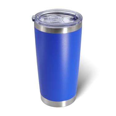 Imagem de AIANJI Copo de 590 ml de aço inoxidável a granel com tampa isolado a vácuo parede dupla caneca de café de viagem copo revestido em pó para bebidas quentes e frias (azul escuro, 1 pacote)