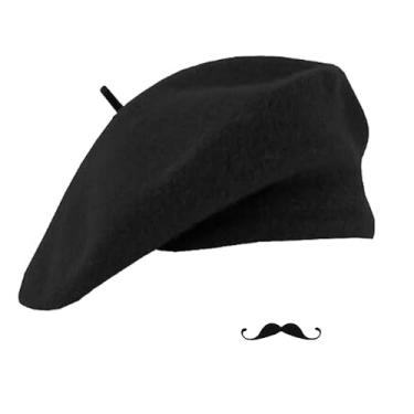 Imagem de Mawjom Chapéu de boina francesa extensível com bigode, vestido chique, fantasia de Halloween, acessório de festa preto