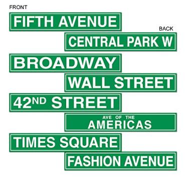 Imagem de Beistle Placas de rua de papel New York City 4 peças recortes de parede, decorações noturnas de prêmios, 10 x 60 cm, verde/branco