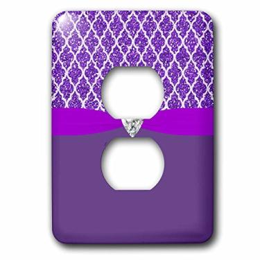 Imagem de 3dRose (lsp_267537_6) 2 plugues capa de saída Glam Purple Glitter Quatrefoil com um diamante de coração digital