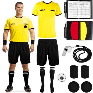 Imagem de Xuhal Kit de árbitro de futebol camisa de árbitro de futebol cartões de árbitro shorts meias, apito de árbitro cronômetro de futebol seletor lateral pulseiras acessório de futebol esportivo para adolescentes adultos (GG)