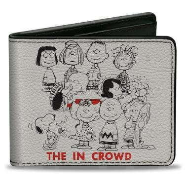 Imagem de Carteira Peanuts, dobrável, Peanuts Gang the In Crowd Group Pose branca, preta, vermelha, couro vegano, Branco, 4.0" x 3.5", Casual