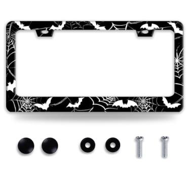 Imagem de Moldura de placa de licença de teia de aranha morcego molduras engraçadas para placas de carro peças decorativas de aço inoxidável placa de licença para suporte de placa de licença padrão dos EUA