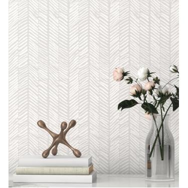 Imagem de Papel de parede listrado para quarto 43,9 cm x 500,4 cm papel de parede branco/bege espinha de peixe autoadesivo removível papel de parede moderno linha de contato para armários decoração de banheiro