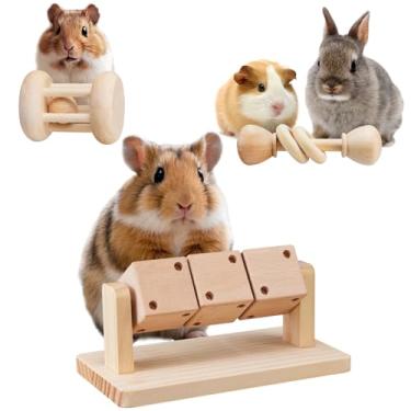 Imagem de AOWPFVV 3 peças de brinquedos de hamster de madeira, brinquedos de coelho seguros, brinquedos de mastigar porquinho-da-índia para hamsters sírios e anões, gerbos, ratos, chinchilas, pequenos animais