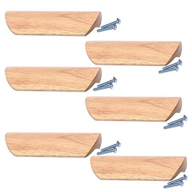 Imagem de Puxadores de madeira puxadores de porta de banheiro puxadores de porta de armário de gaveta de armário de cozinha 6 peças móveis cômoda guarda-roupa alças modernas, madeira de borracha envernizada