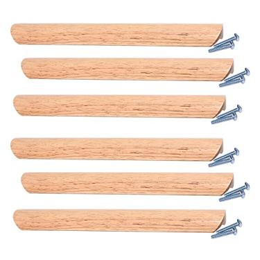 Imagem de Puxadores de madeira puxadores de porta de banheiro puxadores de porta de armário gaveta cômoda armário de cozinha 6 peças móveis cômoda guarda-roupa alças modernas, madeira de borracha envernizada