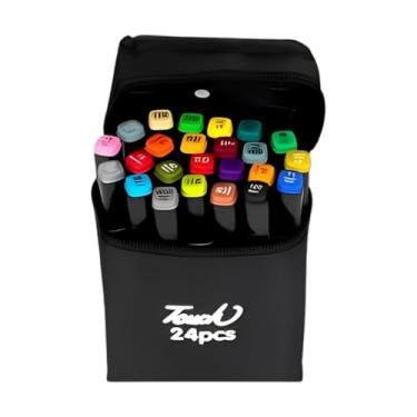 Imagem de Canetinha Ponta Dupla para Colorir Kit Estojo de Canetas Escolar Marcador Coloridas Permanente Duas Pontas (24 Cores)