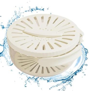 Imagem de Cesta de drenagem com tampa, tigela de lavagem de frutas segura com filtro, cesta de drenagem com alça dobrável, coador de alimentos multifuncional com bandeja de drenagem, branco