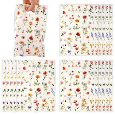 Imagem de 100 peças de sacos de presente de flores silvestres, sacolas florais de plástico vintage, lembrancinhas de festa para aniversário, casamento, chá de bebê