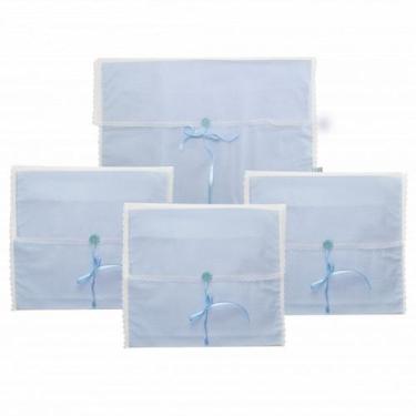 Imagem de Kit 4 Peças Saquinhos Maternidade Duplo para Roupas Tule Poá Azul - Ca