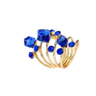 Imagem de Anéis de cristal geométrico para mulheres cores anel de dedo cubo quadrado 3D fantasia gradiente anéis de cristal ouro helicoidal primavera oco anel coquetel festa joia cor/azul/verde/preto/vermelho