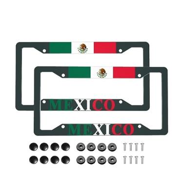 Imagem de Molduras de placa de licença de bandeira mexicana decoração de bandeira personalizada etiquetas de carro capas de placa de licença de metal de alumínio personalizadas suportes de placa de licença de bandeira mexicana para homens e mulheres com porca de parafuso (2 peças)