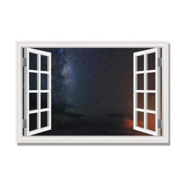 Imagem de Janela de arte de parede com impressão em tela. Vista de janela falsa. Impressão de imagem natural em tela. Arte de parede para sala de estar (céu estrelado à noite 10) 40 x 60 cm - 15,8 x 23,7 pol