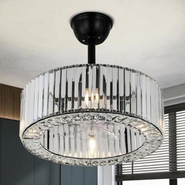 Imagem de FRIXCHUR Ventilador De Teto Moderno Em Cristal Com Luzes E Controle Remoto, Lustre Preto Para Sala Estar, Jantar, Quarto Cozinha, 18", 3 Velocidades