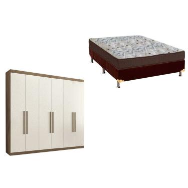 Imagem de Cama Box Casal + Colchão D45 Ortobom + Guarda Roupa Imaginare 6.4 Castanha/Off White