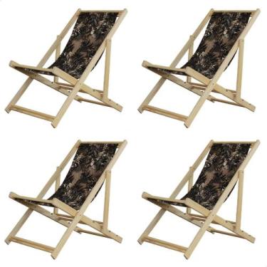 Imagem de Kit 4 Espreguiçadeiras Preguiçosa Dobrável sem Braço Madeira Maciça co