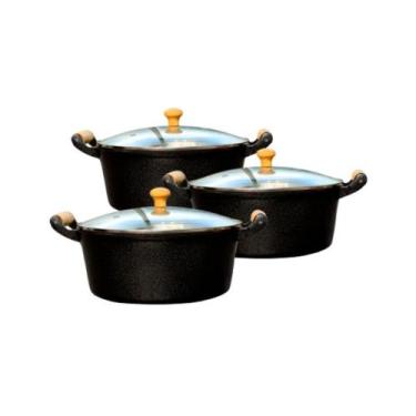 Imagem de Jogo Panelas Caçarola Alumínio 24, 26, 28 cm e Tampa Vidro - Okayshop