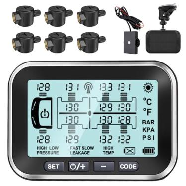 Imagem de Taimster Sistema de monitoramento de pressão de pneu RV 6 sensores de fluxo, TPMS solar de 11,4 cm com amplificador de sinal, 6 monitores de alertas para trailer/caminhão/campista/5ª roda/motor home