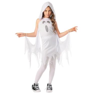 Imagem de Fantasia de fantasma de Halloween para crianças, vestido com capuz de fantasma brilhante para meninas, responsivo à luz negra por luz UV (4-6 anos)