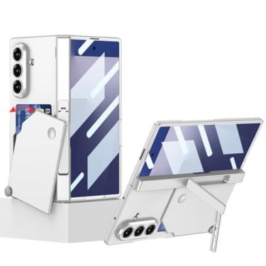 Imagem de HAOMRIYL Capa para Samsung Galaxy Z Fold 7, com dobradiça, capa protetora de corpo inteiro, suporte dobrável, compartimento para cartão invisível à prova de choque, capa rígida para PC, prata, dobra 7