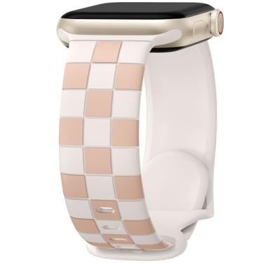 Imagem de DaQin Pulseira masculina quadriculada compatível com Apple Watch séries 10, SE, 9, 8, 7, 6, 5, 4, 3, 2 e Ultra 2 de 44 mm, 45 mm, 46 mm, 49 mm, 49 mm, 4