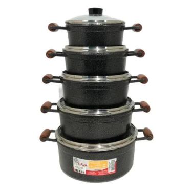 Imagem de Jogo De Panelas Fundidas Cava 5 Peças Tampas De Vidro - Preto