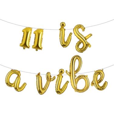 Imagem de Eleven is a Vide Birthday Decor Balloon Banner Groovy 11th Birthday Party Decor Retro Rainbow Balloon Hippie 70s 11th Bday Supplies for Girl Retro Hippie Party (L 11 IS A VIBE Gold)