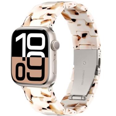 Imagem de Lerobo Pulseira de resina feminina compatível com Apple Watch séries 10, 9, 8, 7, 6, 5, 4, 3, 2 e SE Ultra, de 38 mm, 40 mm, 41 mm e 42 mm, branca Nougat