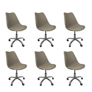 Imagem de Kit 6 Cadeiras Office Base Cromada Com Rodizio Giratória Saarinen Bege