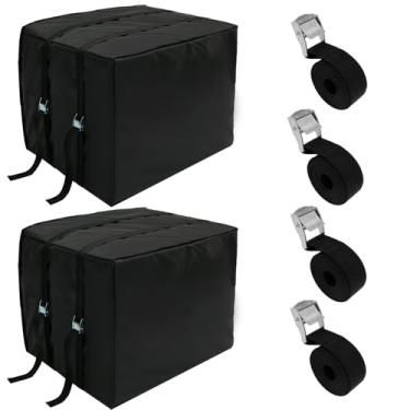 Imagem de 2 peças de capa de ar condicionado de janela para unidades externas, 53 × 38 x 40,6 cm, capas de ar condicionado pretas para o inverno, capas de aparelho condensador AC à prova de vento com 4 tiras,