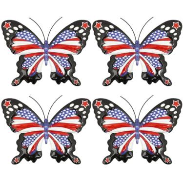 Imagem de 4 peças de decoração de parede de metal, decoração de parede 3D borboleta pendurada para interior e exterior, decoração de arte pendurada para quintal, sala de estar, quarto, varanda, pátio, cerca