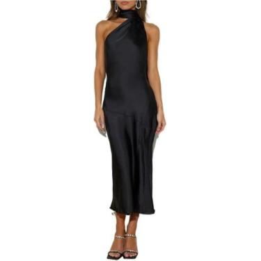 Imagem de Vestido de noite feminino sem ombro com babados longos de cetim - Yong