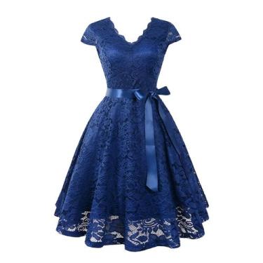 Imagem de Moda feminina com decote em V sólido vintage elegante Midi Evening Zip