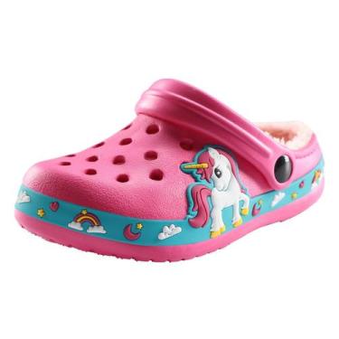 Imagem de Chinelo LYKFCBF, tamancos forrados de pele para crianças, rosa de inve