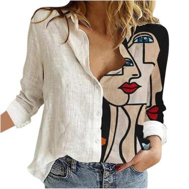 Imagem de Camiseta feminina casual solta slub algodão cartoon print camisa de ma