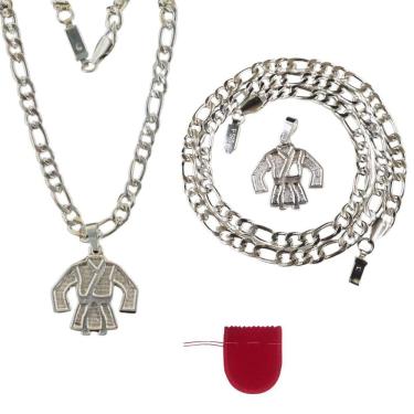 Imagem de Cordão Corrente Aço Banhado Prata 925 + Pingente Kimono