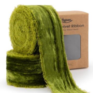 Imagem de Teclado de fita de veludo, verde musgo, 3 jardas x 3,8 cm, enrugado, d