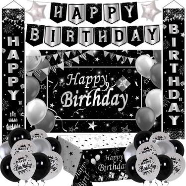Imagem de Conjunto de decorações de aniversário Domila Black Silver Party Suppli