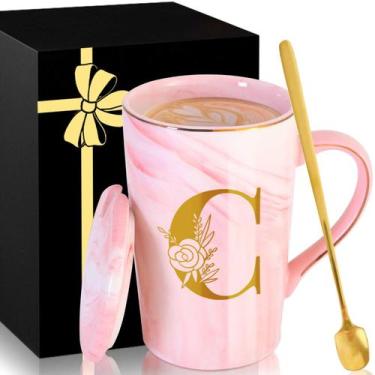 Imagem de Caneca de café cerâmica MNZZ Pink Marble com tampa e colher