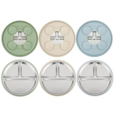 Imagem de Placas de sucção para bebês PandaEar em aço inoxidável, pacote com 3 u