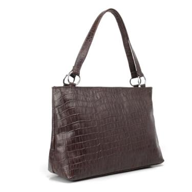 Imagem de Bolsa Feminina Couro Legítimo Shopping Tote Shoulder Bag Sacola Marrom Croco