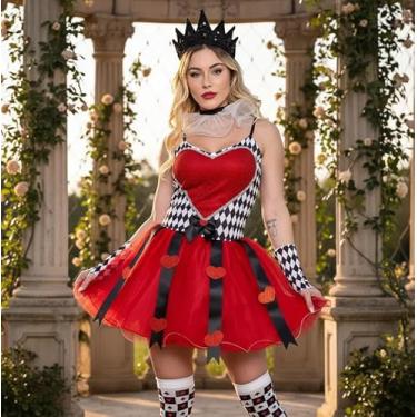 Imagem de Fantasia Dama De Copas Luxo Adulto Alice Rainha Má Halloween (Ùnica, M)