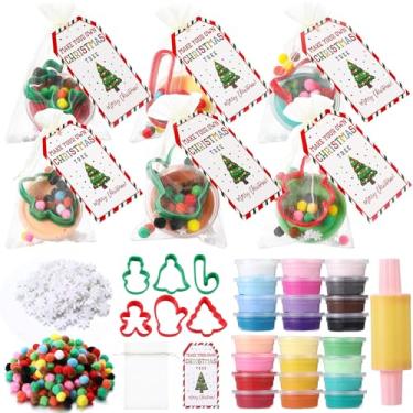 Imagem de Soulchen 123 Pcs Christmas Air Dry Clay Kit 24 Colors Christmas Modeling Clay Set with Molds Stick Tag Snowflakes Hairball Gift Bags DIY Holiday Crafts Supplies